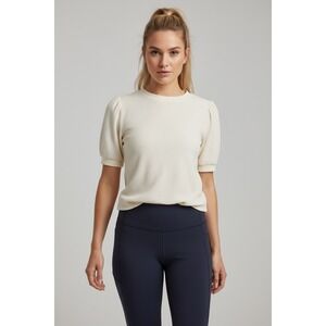 Uniqlo Waffle Knit Puff Sleeve Top Size Small Cream Off White Short Sleeve